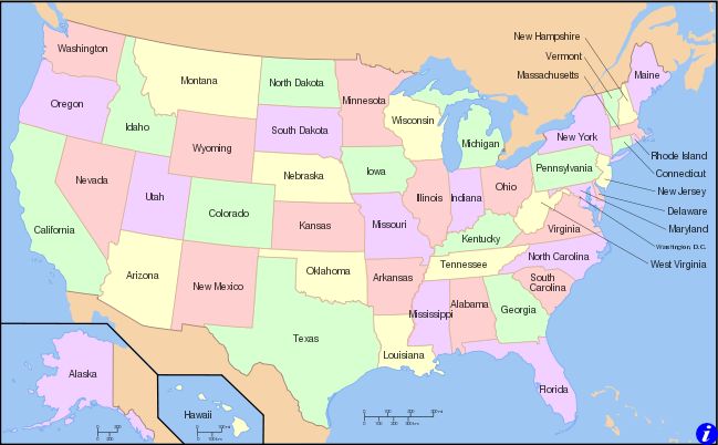 Map of the states of the USA