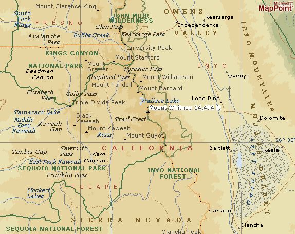 Location Map for Mount Whitney
