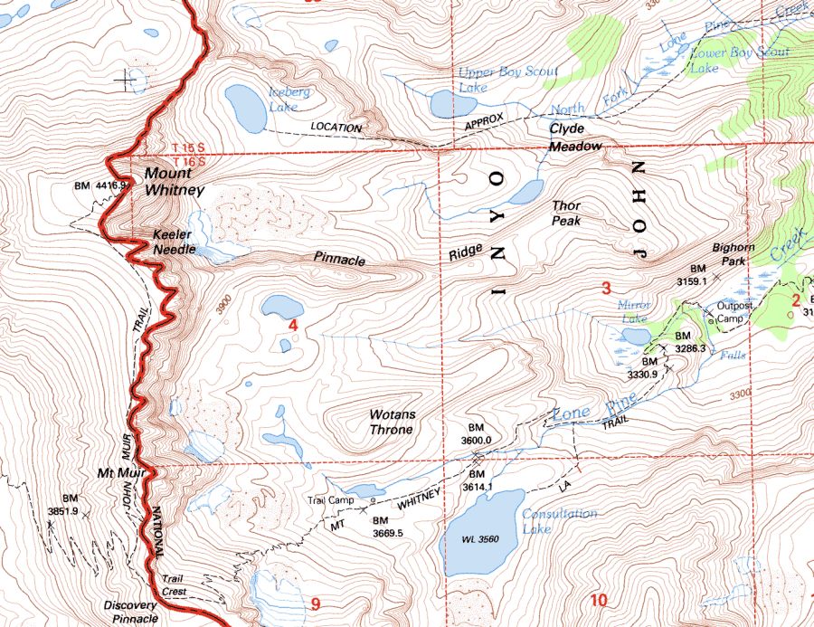Access Route Map for Mount Whitney