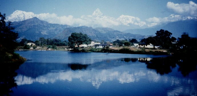 Annapurna Himal and Macchapucchre from Phewa Tal at Pokhara