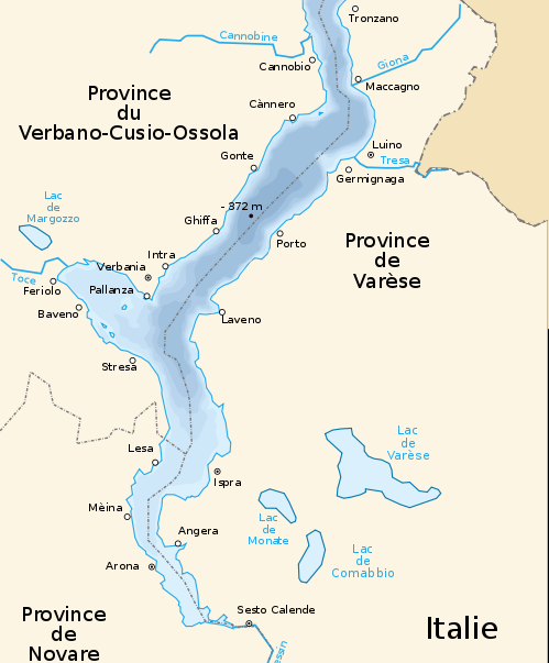 Map of Lake Maggiore in Northern Italy