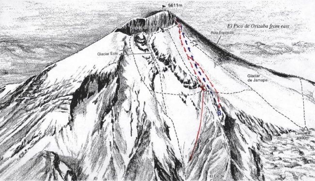 Ascent Routes on Pico de Orizaba ( Citlaltepetl ) - 5610 metres