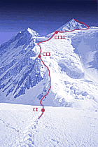 Ascent Route on Gasherbrum II ( 8035 metres ) in the Karakorum Mountains of Pakistan