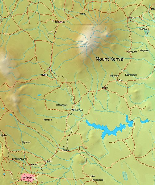 Relief Map for Mount Kenya in East Africa