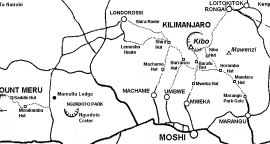 Mount Kilimanjaro ascent routes map