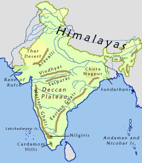Map of the Mountains of India