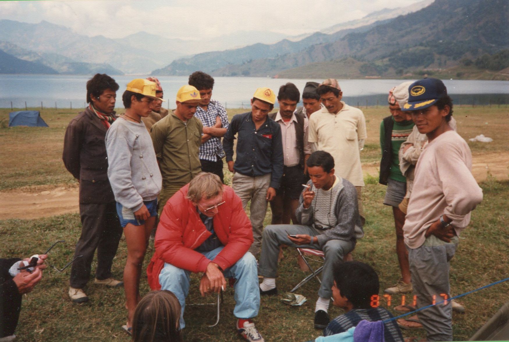 Paying off porters at the end of Annapurna Circuit Trek