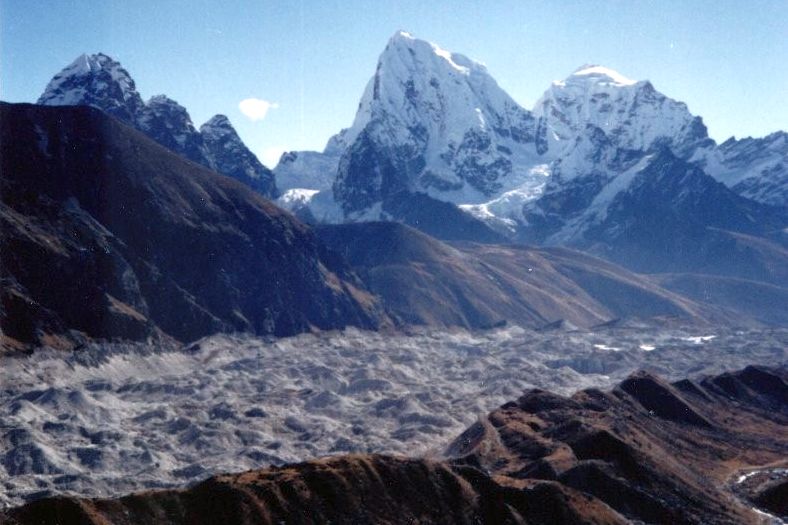 Cholatse and Taboche and Ngozumpa Glacier from Gokyo Ri