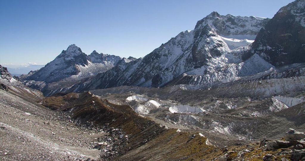 Lower Balephi Glacier from above Ice-fall on ascent to Tilman's Pass