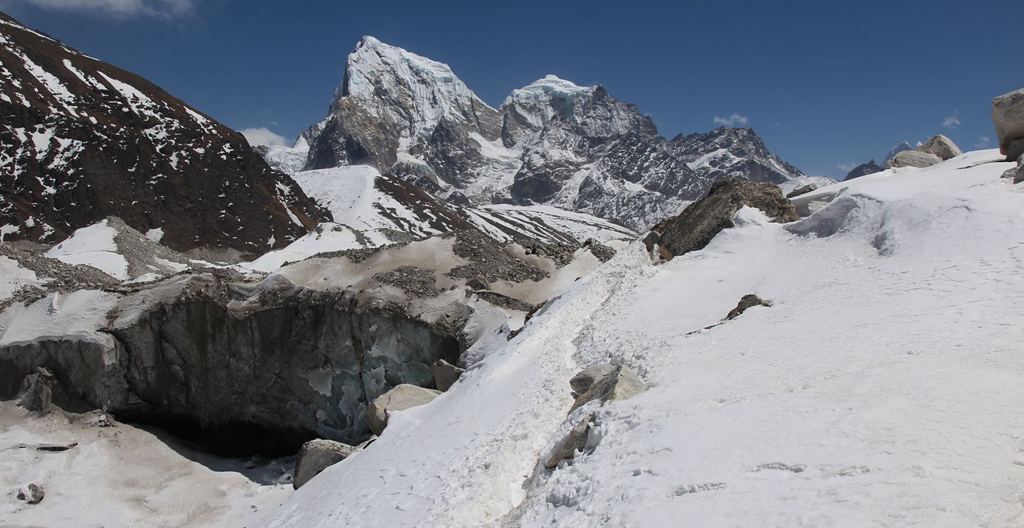 Crossing Ngozumpa Glacier from Gokyo