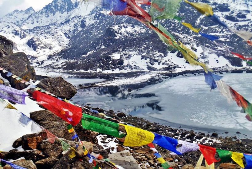 Prayer Flags at Gosaikund Lakes before Laurebina Pass