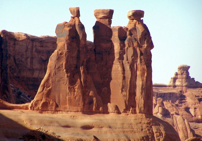 The Three Gossips in Courthouse Towers area of Arches National Park