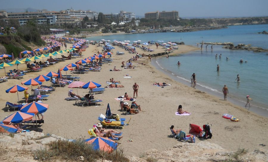 The beach at Coral Bay on the western coast of Cyprus