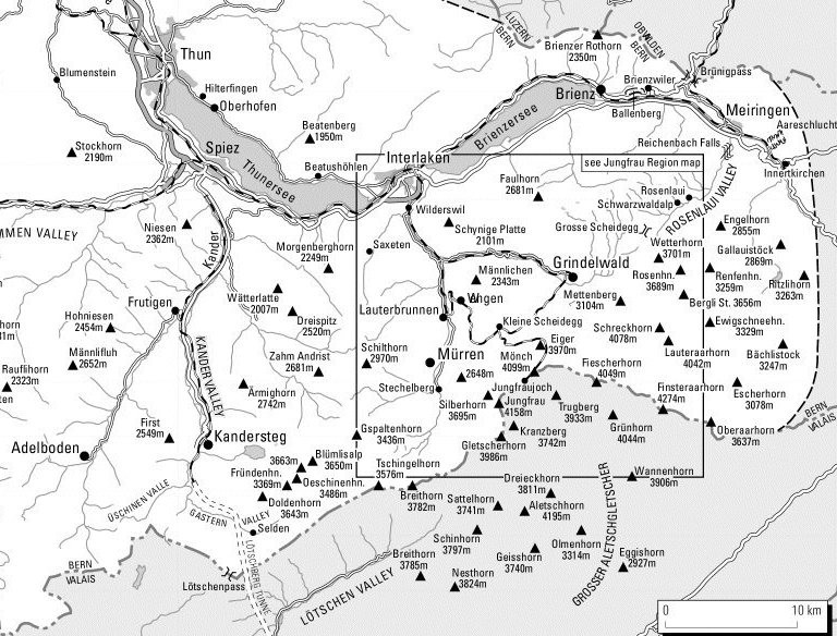 Map of Bernese Oberlands ( Berner Oberland ) in Switzerland