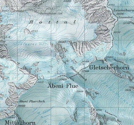 Map of Ebnefluss ( Abeni Flue ) Nord Wand in the Bernese Oberlands