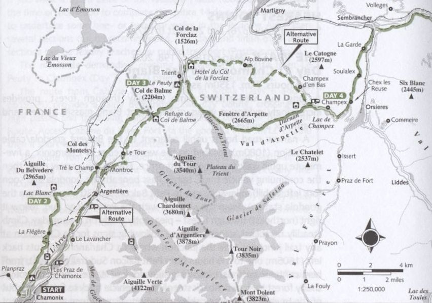 Haute Route - Map - Days 1 to 4
