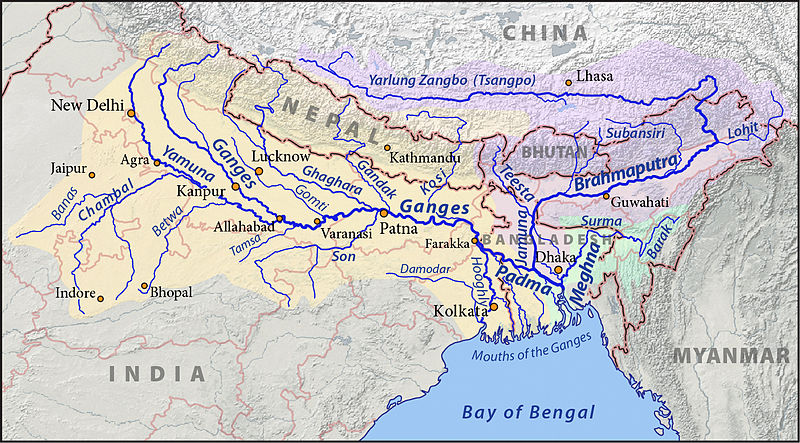 Map of the Ganga / Ganges / Padma River in the Indian Sub-continent