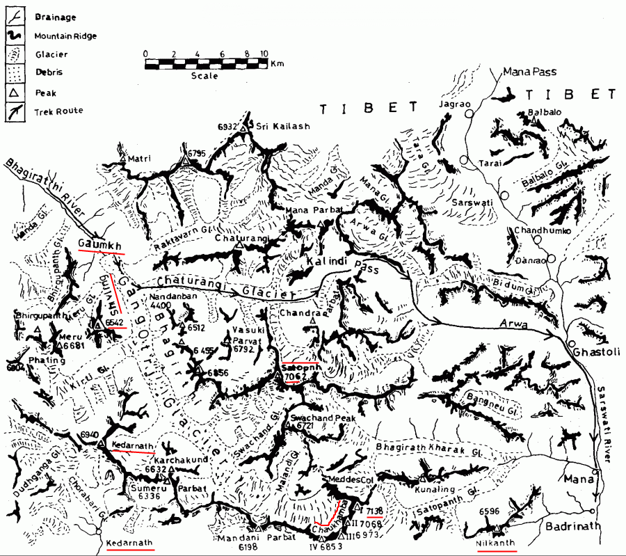 Location Map for Choukhamba in the Garwal Himalaya of India