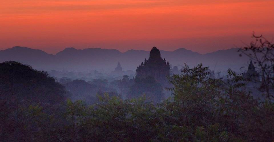 Sunset above Temples at Bagan in central Myanmar / Burma