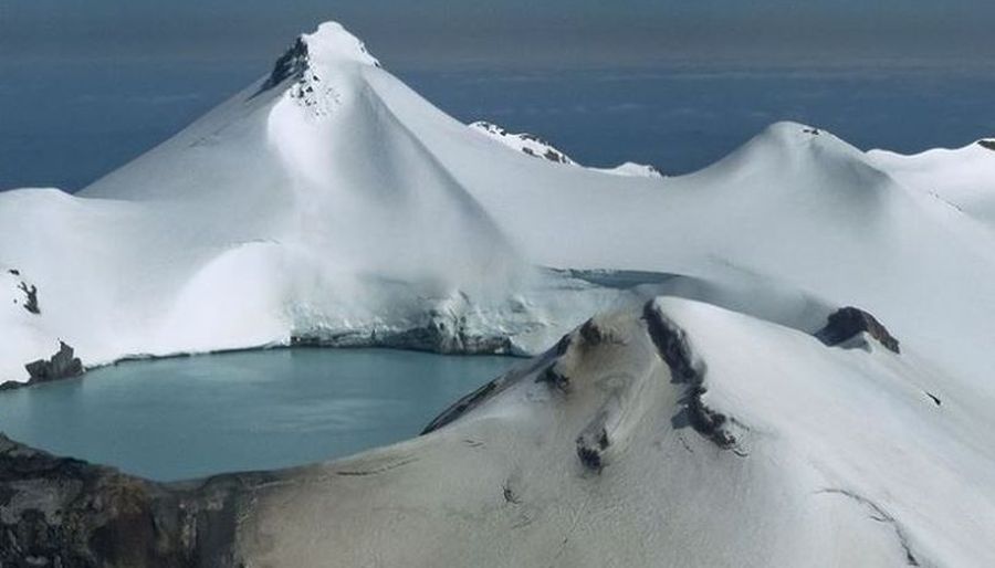 Summit snowfields and Crater Lake of Mt.Ruapehu