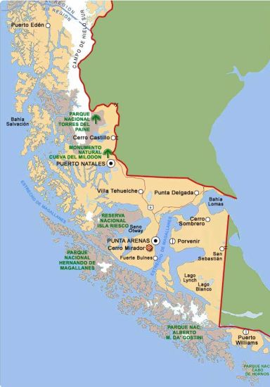 Location Map of National Parks in Patagonian Region of Chile