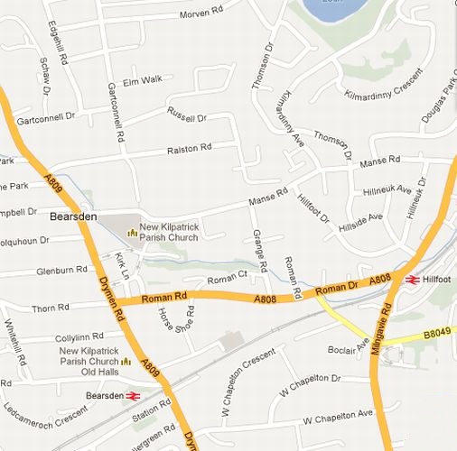 Location map for New Kilpatrick Church in Bearsden