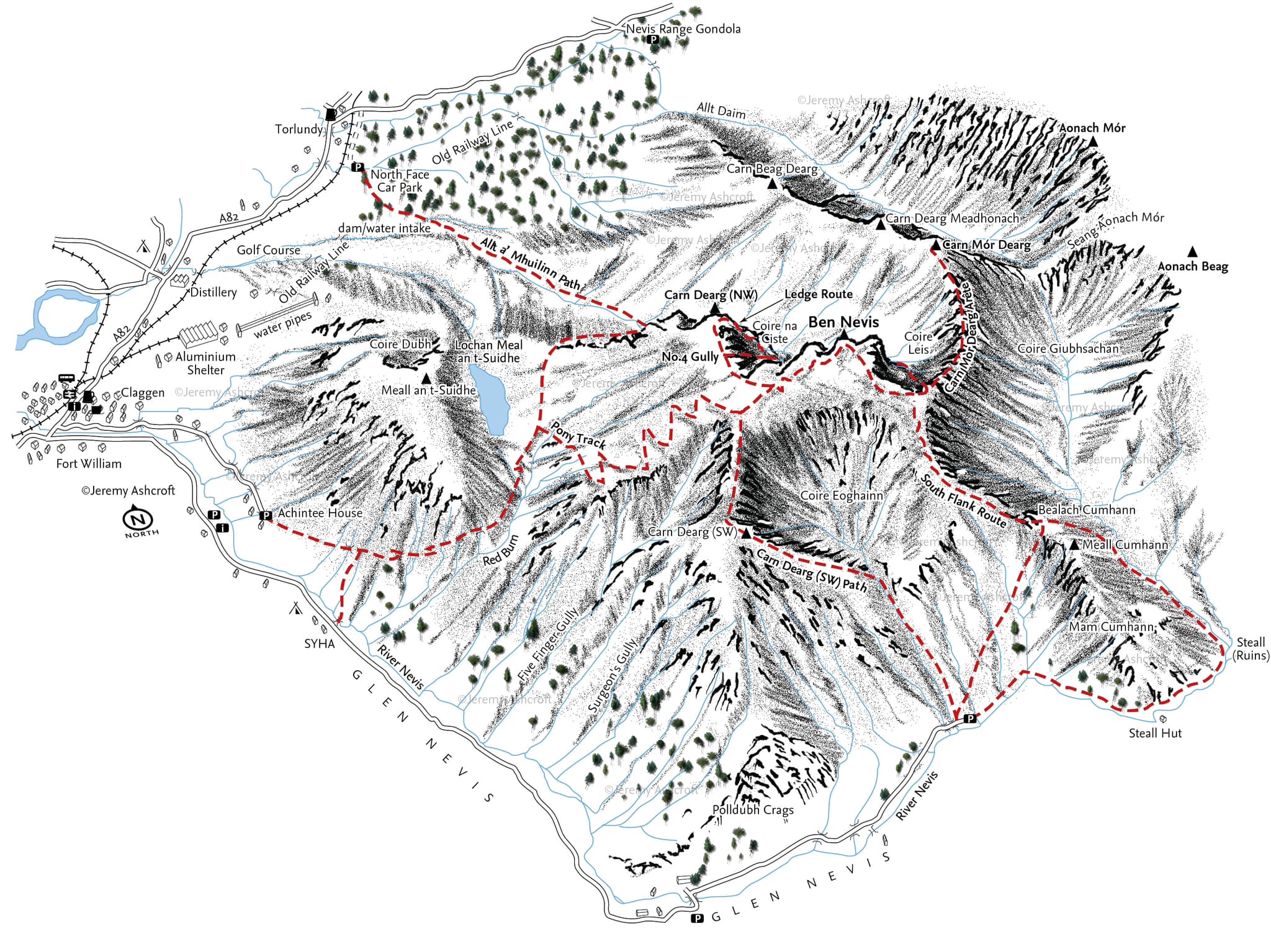 Ascent routes on Ben Nevis