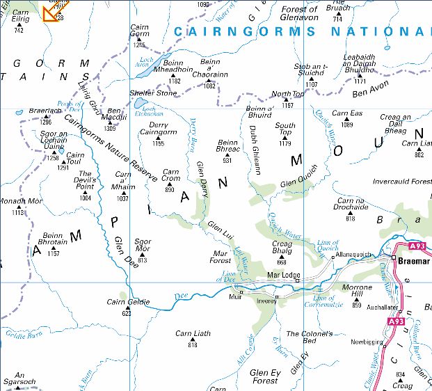 Map of the Cairngorm Mountains of Scotland