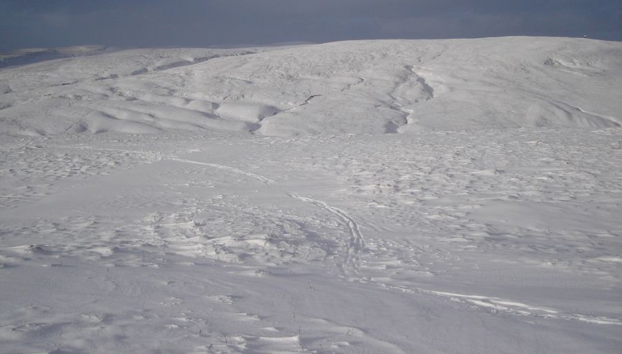 Ski ascent of the snow-covered Campsie Fells in winter