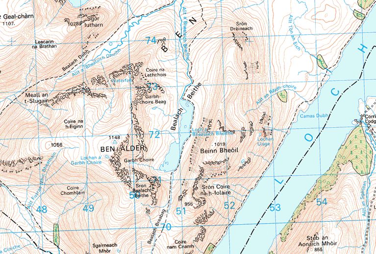 Map of Ben Bheoil and Ben Alder