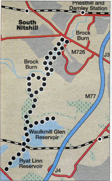 Route Map of Dams to Darnley Country Park