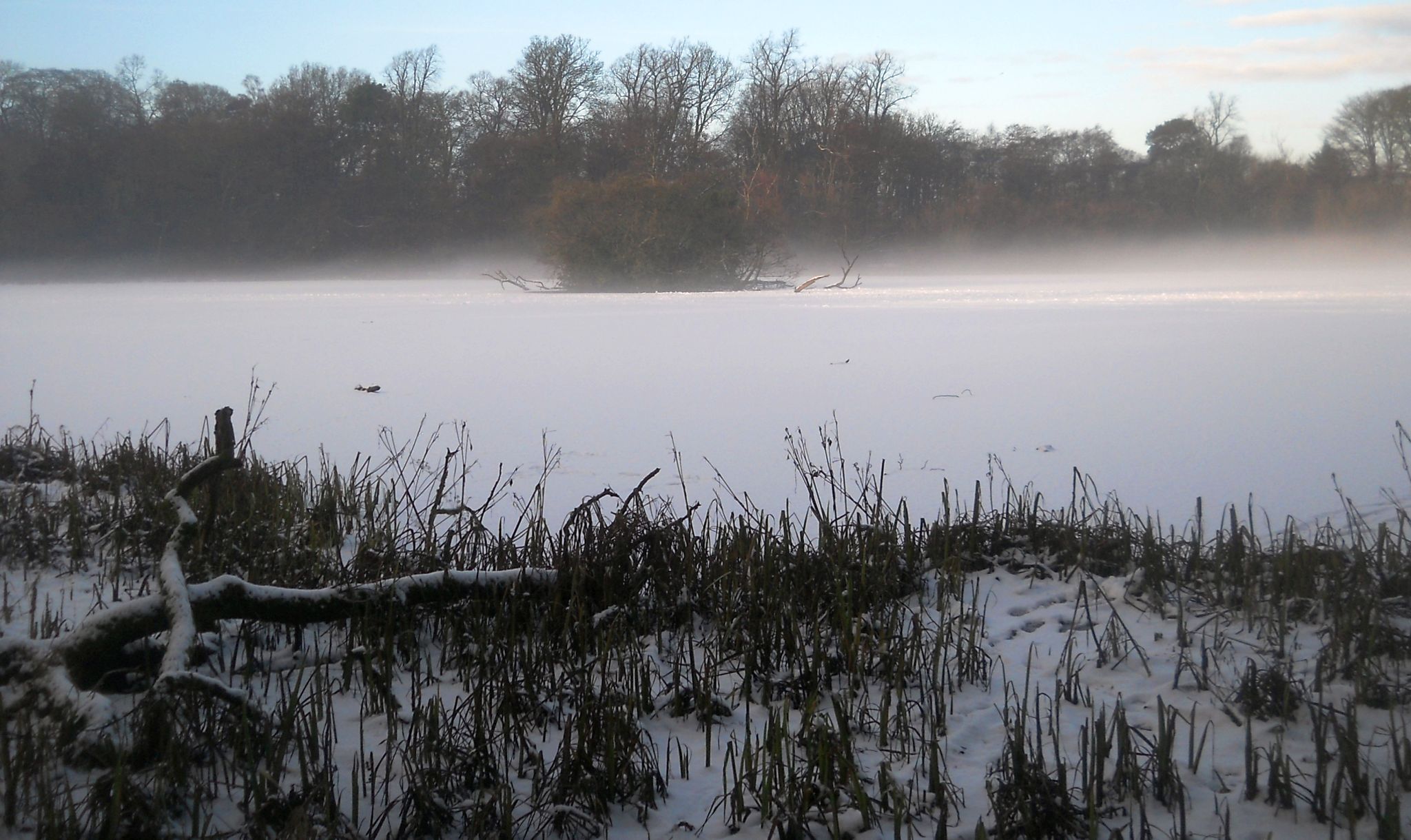 Winter snow scene at Kilmardinny Loch in Bearsden