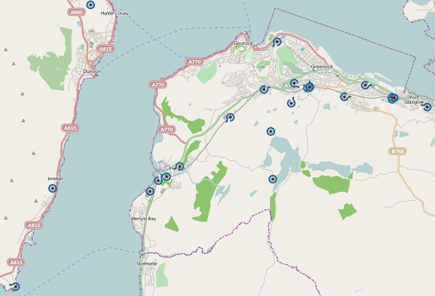 Map of the Coastal path from Lunderston Bay to Inverkip