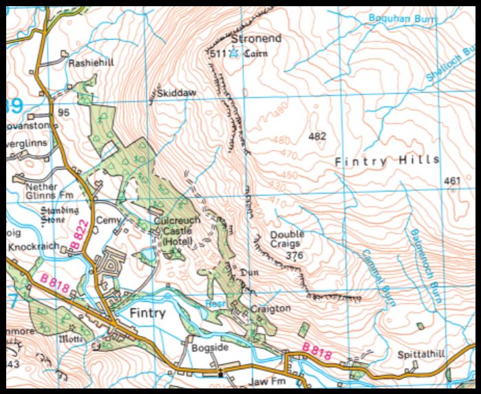 Map of Stronend and Double Craigs in the Fintry Hills
