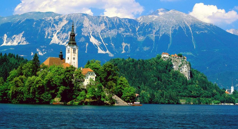 The Church and Castle at Lake Bled in Slovenia