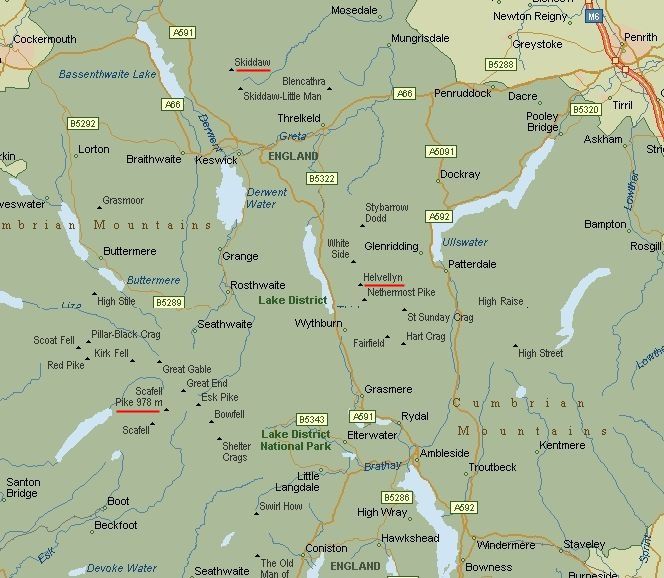 Map Of The English Lake District Showing The Munros Of England