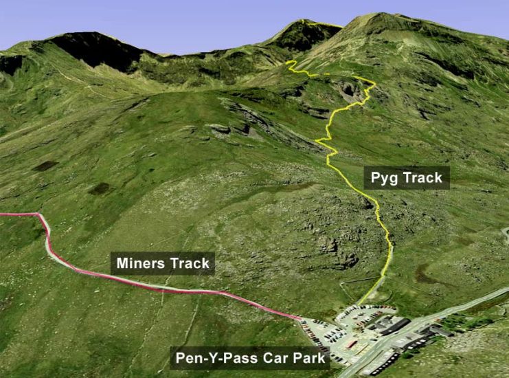Ascent routes on Snowdon