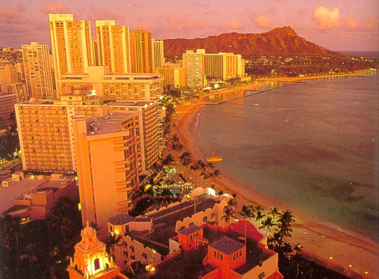 Sunset on Waikiki Coastline