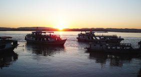 Sunset on Irrawaddy River at Mandalay in northern Myanmar / Burma